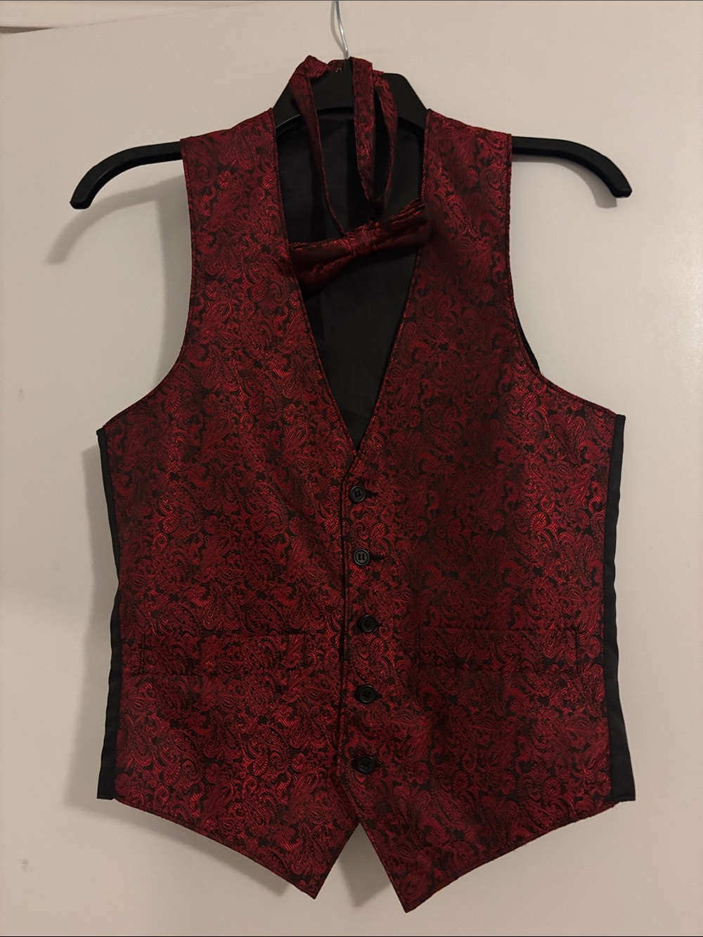 Mens Red Paisley Formal Vest with Matching Bow Tie